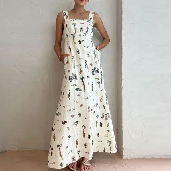 2026 Spring New Cross-border European and American Fashion Personalized Printed Suspenders Sexy Lace-up Dress Long Skirt