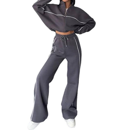 2026 New European and American Amazon Casual Long Sleeve Cardigan Sports Sweatshirt Lace-up Striped Pants Fashion Suit Women