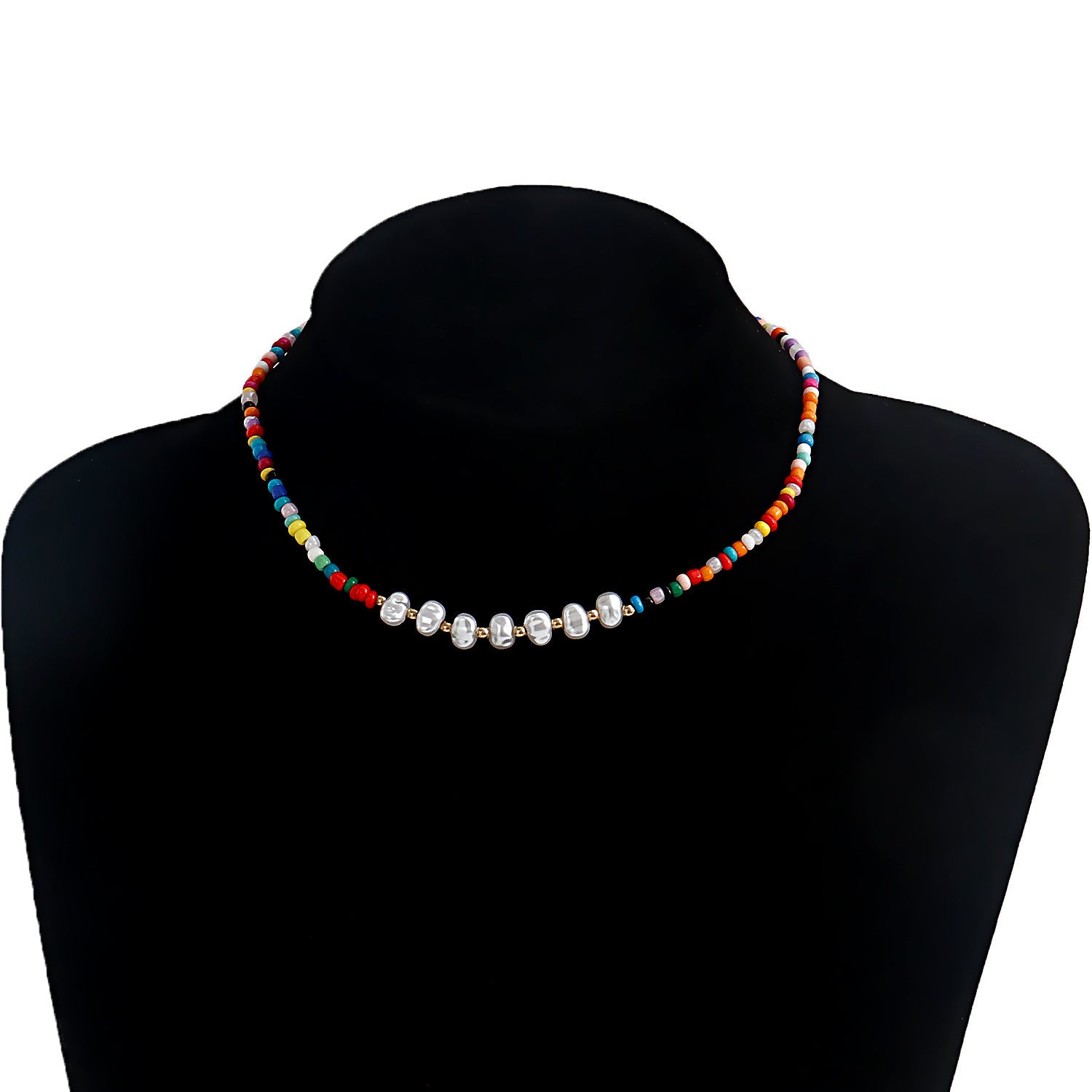 European and American cross-border jewelry bohemian color rice beads pearl beaded necklace women's hand-woven necklace wholesale