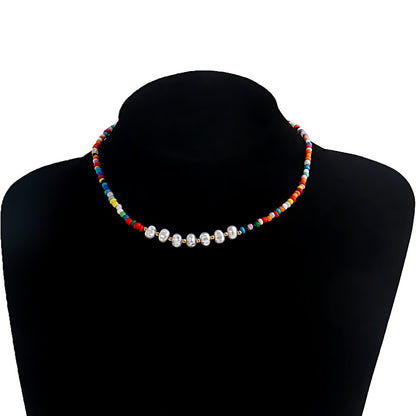 European and American cross-border jewelry bohemian color rice beads pearl beaded necklace women's hand-woven necklace wholesale