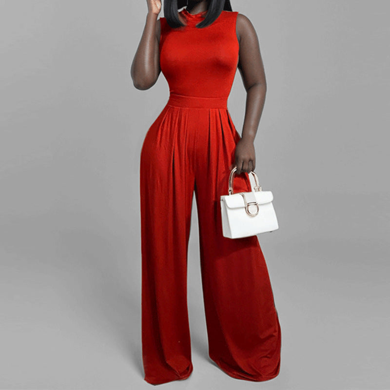 2025 European and American cross-border spring new fashion hot selling casual trousers slim print sleeveless women's jumpsuit