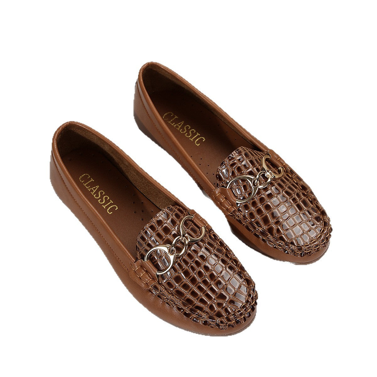 Cross-border women's shoes wholesale, export brown crocodile pattern women's loafers, women's flat casual shoes, everyday women's shoes