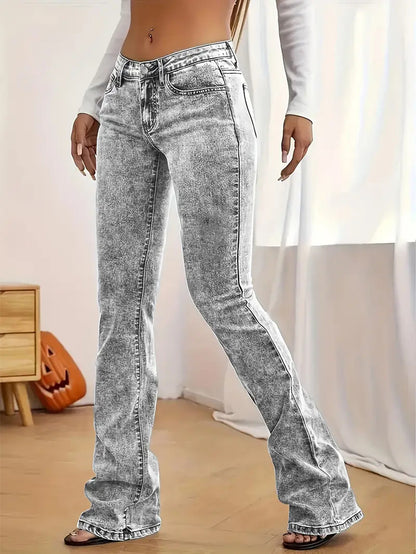European and American cross-border simple gray jeans washed and versatile slim slimming stretch denim trousers JEANS