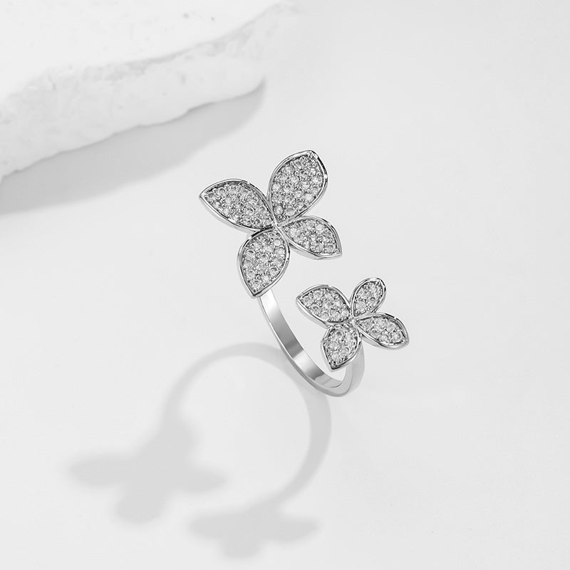 RAKOL Japanese, Korean, European, and American New Style Micro-Accented Four-Leaf Clover Open Index Finger Ring, Women's Fashionable Versatile Matching