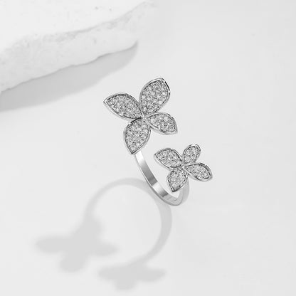 RAKOL Japanese, Korean, European, and American New Style Micro-Accented Four-Leaf Clover Open Index Finger Ring, Women's Fashionable Versatile Matching