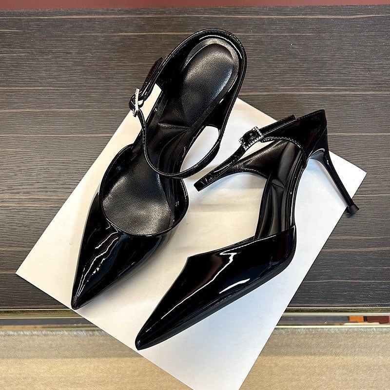 2026 autumn new pointed diamond belt high heels with stiletto heels female royal sister temperament wear sexy toe toe cool half slippers