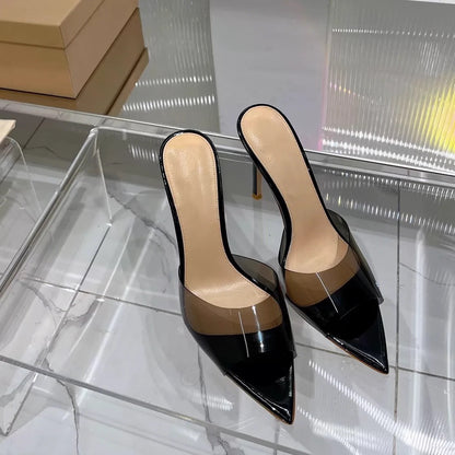 YX Transparent Heeled Sandals Women's 2026 Summer New Fashion Stiletto Heel Pointed Toe Sexy Open Toe Slippers Wear Outside