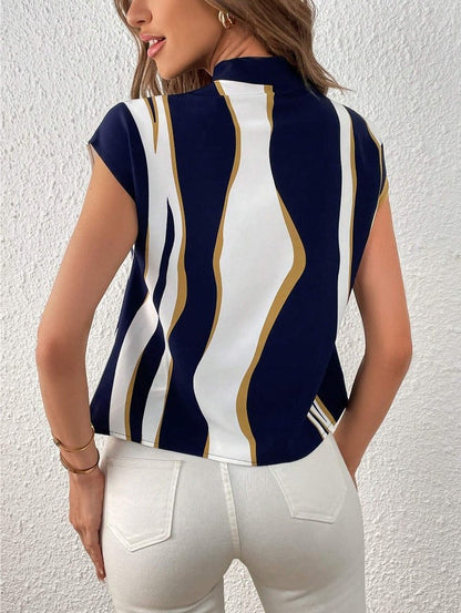 In stock: European and American cross-border 2024 Amazon spring/summer new fashion printed short-sleeved tie bat shirt top