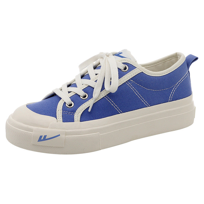 Pullback low-top solid color canvas shoes, Korean version student unisex couple shoes, fashionable, breathable, comfortable, and versatile platform shoes
