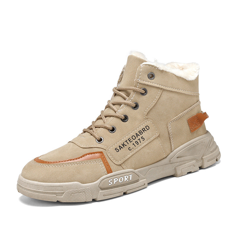 2021 men's winter fleece-lined thickened snow boots, high-top Martin boots, waterproof and non-slip men's cotton shoes, warm boots