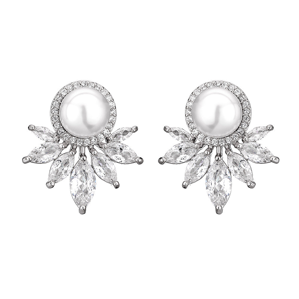 RAKOL European and American cross-border zircon earrings elegant pearl girl exquisite micro-inlaid marquise zirconia stud earrings wholesale