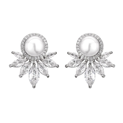 RAKOL European and American cross-border zircon earrings elegant pearl girl exquisite micro-inlaid marquise zirconia stud earrings wholesale