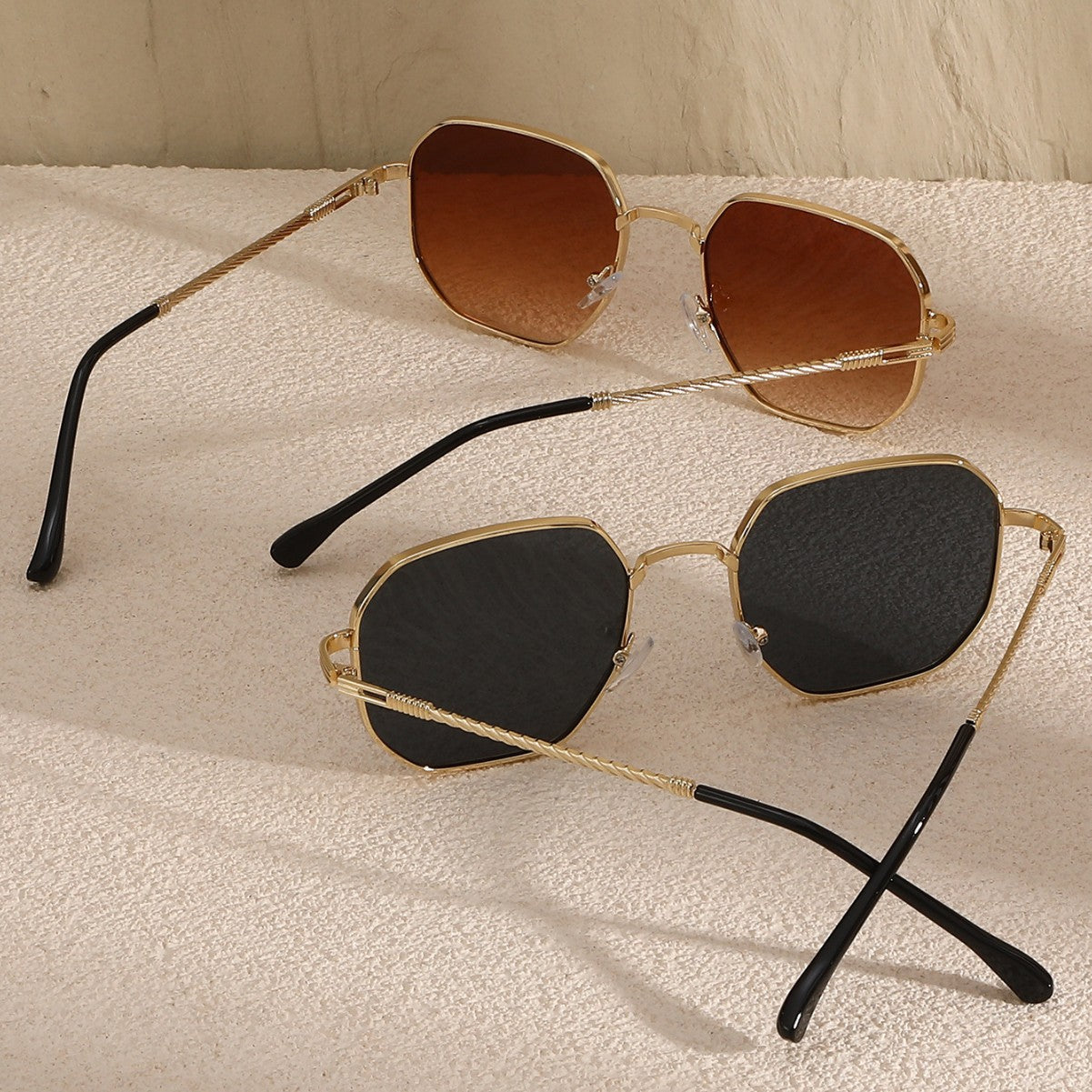 Simple square frame sunglasses, European and American vintage men's and women's face-enhancing sunglasses, driving internet celebrity metal sun-protection sunglasses
