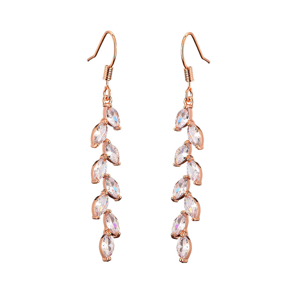 RAKOL Japan and South Korea new product long simple full inlaid zircon wheat ear earrings female ins trendy fashion temperament tassel ear hook