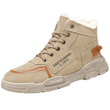 Fleece-lined thickened snow boots for men, winter cotton shoes, outdoor waterproof, non-slip, warm Martin boots, Korean version cross-border in-stock