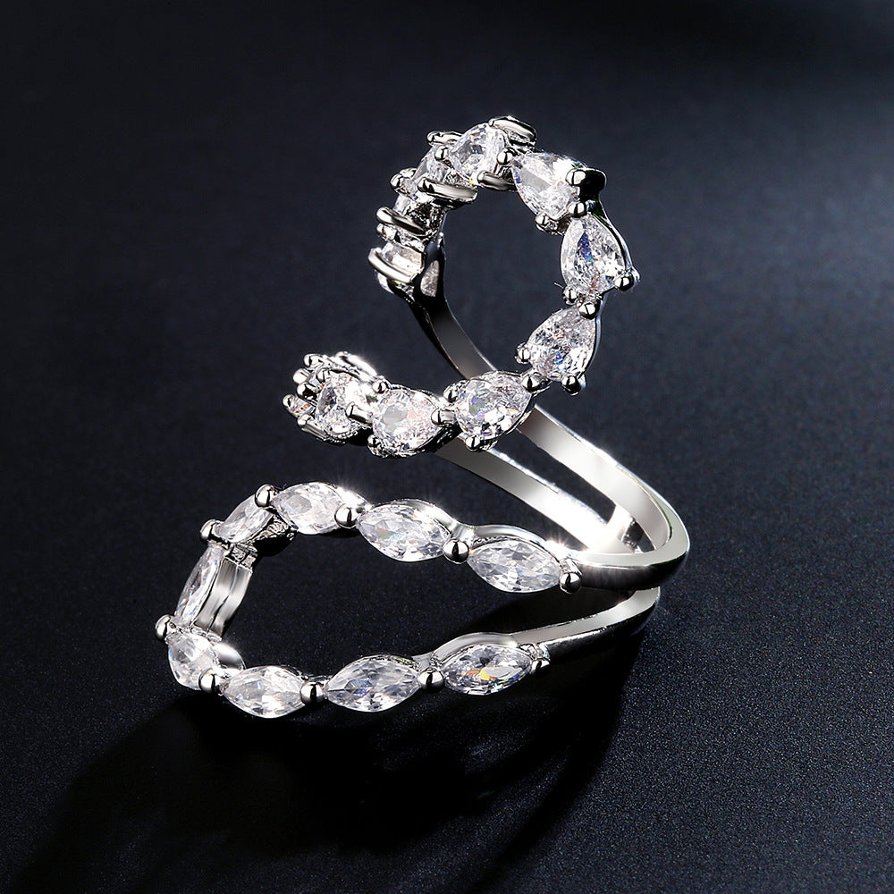 Real gold electroplating diamond setting sugar opening ring light luxury high-end index ring fashion versatile commuter hand jewelry wholesale