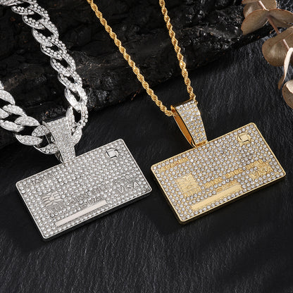European and American hip hop full diamond domineering hang tag pendant necklace men's trend personality street wear Cuban chain necklace