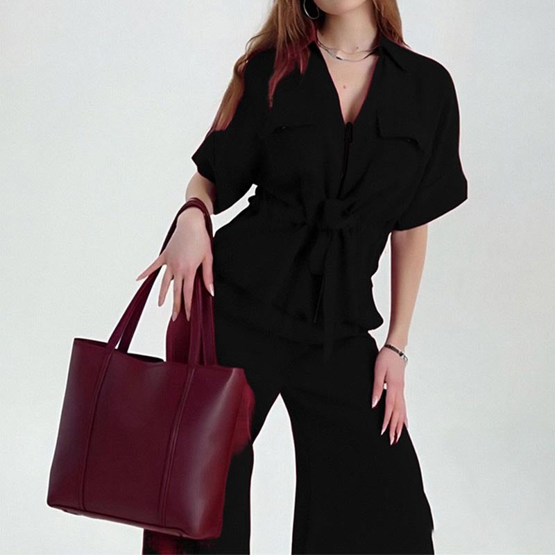 AliExpress 2025 New European and American Fashion Casual Suit Women's Workwear Style Drawstring Pocket Two-Piece Women's Suit