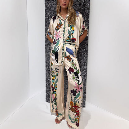 Cross-border AliExpress Spring 2026 European and American Fashion Printed Lapel Single-Breasted Pants Casual Fashion Suit