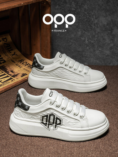 OPP men's shoes spring thick-soled versatile, light luxury high-end casual white shoes, leather sports low-top trendy board shoes