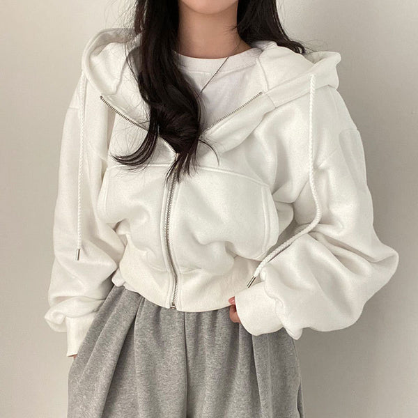 2025 new European and American jacket temperament elegant solid color lazy style hooded sports sweatshirt women's jacket 661 | Ciaura