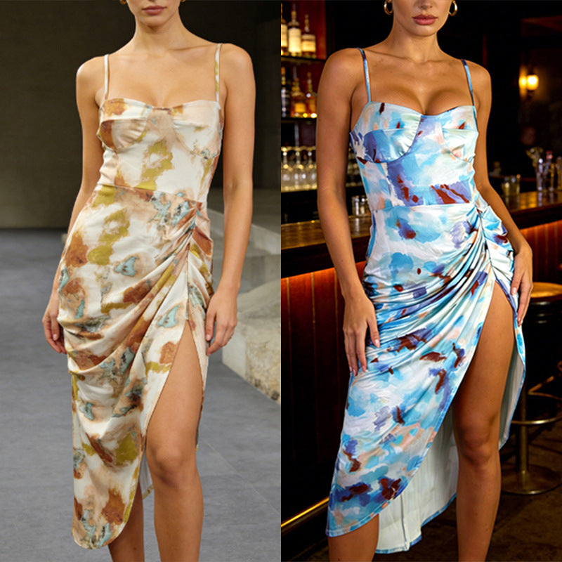 Foreign Trade 2026 Spring European and American Clothing Amazon AliExpress New Printed High Waisted Slip Dress Sexy Dress