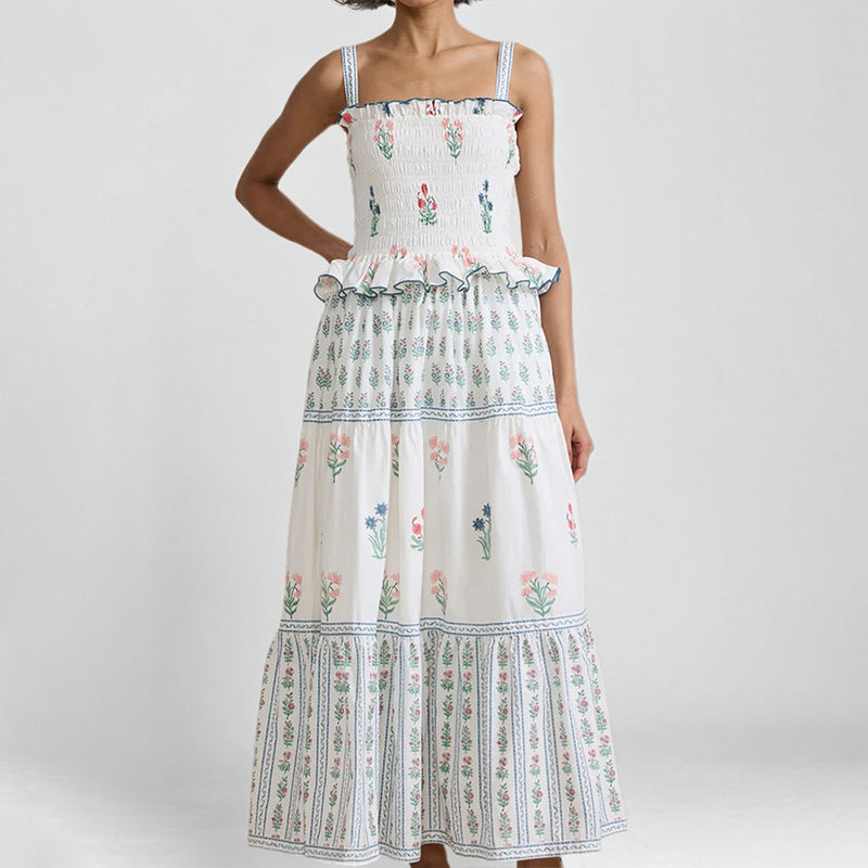 2026 Spring New Cross-border European and American Fashion Elegant Wavy Floral Resort Style Slip Dress