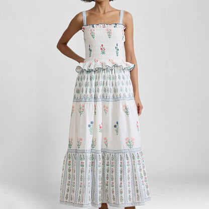 2026 Spring New Cross-border European and American Fashion Elegant Wavy Floral Resort Style Slip Dress