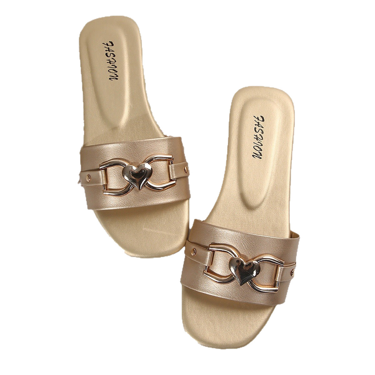 Valentine's Day women's new fashion slippers classic temperament versatile solid metal embellished square toe flat sandals
