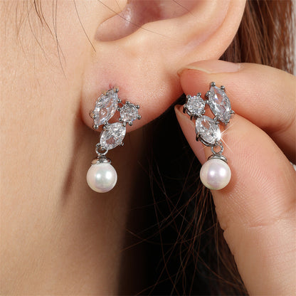 RAKOL cross-border bestselling pearl stud earrings, niche high-end earrings, simple and elegant earrings, AAA zircon earrings for women