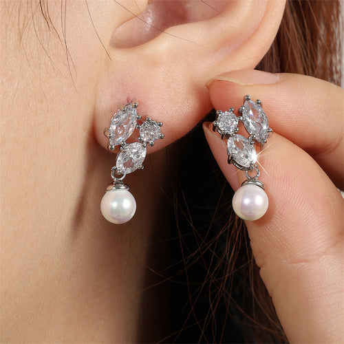 RAKOL cross-border bestselling pearl stud earrings, niche high-end earrings, simple and elegant earrings, AAA zircon earrings for women