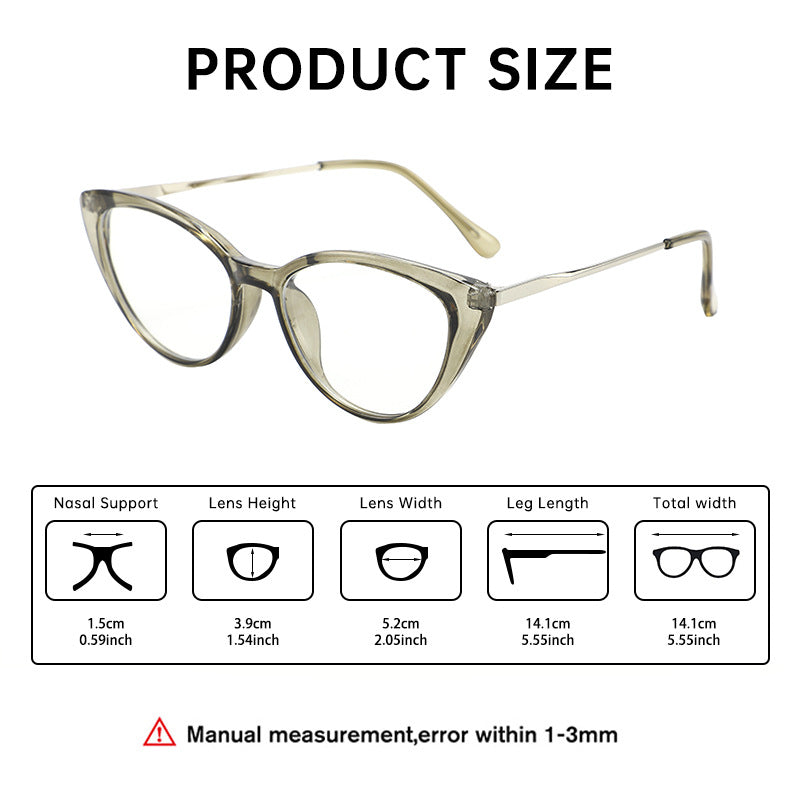 Vintage cat-eye flat mirrors for women, small bare face, ultra-light glasses, fashionable and versatile, compatible with prescription glasses frames