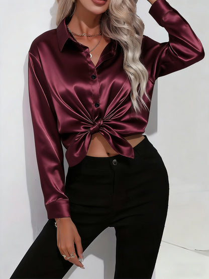 Amazon women's shiny color sponge shirt, elegant and elegant for commuting, suitable for cross-border wear in spring and autumn