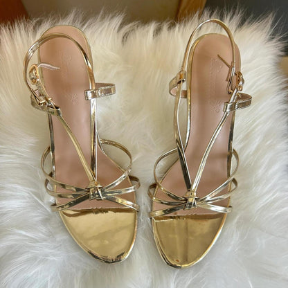 YX temperament celebrity gold strap high heels women's 2026 new one-line strap thin heel Roman sandals French temperament