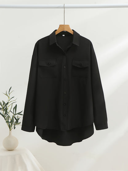 New 2026 European and American Women's Cross-border Western All-Season Versatile Pocket Long Sleeve Lapel-Collar Plus Size Shirt