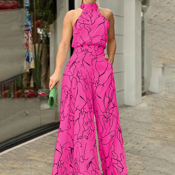 2026 spring new European and American foreign trade women's fashion crew neck sleeveless temperament fashion slim printed jumpsuit women - view 2 | Ciaura