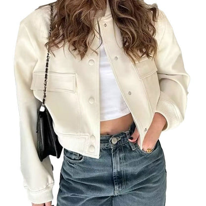 2026 new European and American jacket temperament, stand-up collar, large pockets, neutral style women's jacket, small fragrance style spring and autumn jacket women