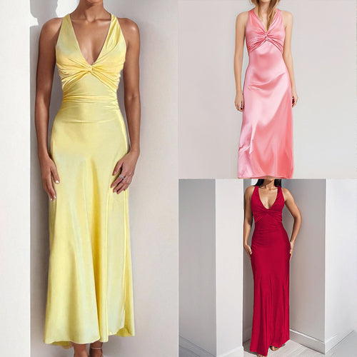 Independent station spring 2026 new cross-border women's clothing sexy V-neck pleated slim slim temperament fashion dress