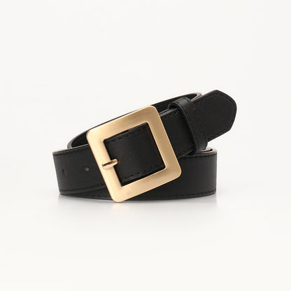 Cinto feminino versátil, simples e luxuoso com fivela quadrada, estilo coreano, perfeito para calças de ganga e outros looks modernos.