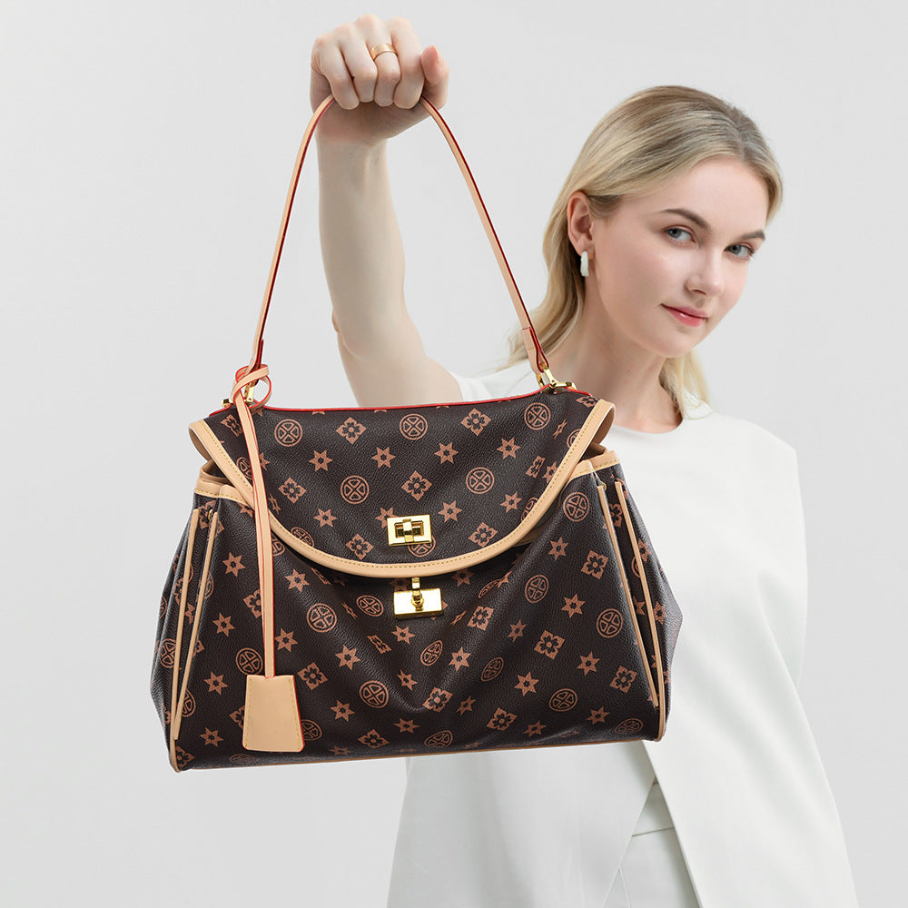 Bolsa tote Novo modelo estampado Bolsa de ombro fashion elegante versátil Bolsa de mão Grande capacidade contraste de cores Bolsa Internacional