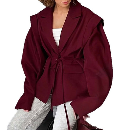 Amazon's new cross-border European and American fashion for autumn and winter 2025, waist slimming, loose lace-up and versatile V-neck jacket for women