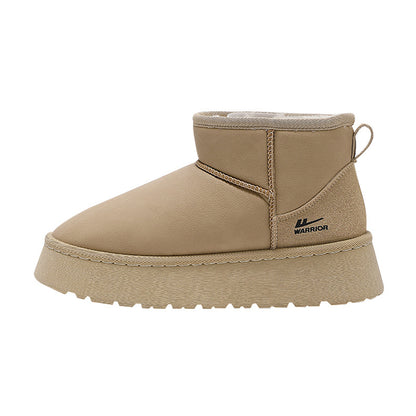 Loose platform cake shoes, leather surface warmth, pull-back snow boots, fleece winter new boots, minimalist style, solid color cotton shoes women
