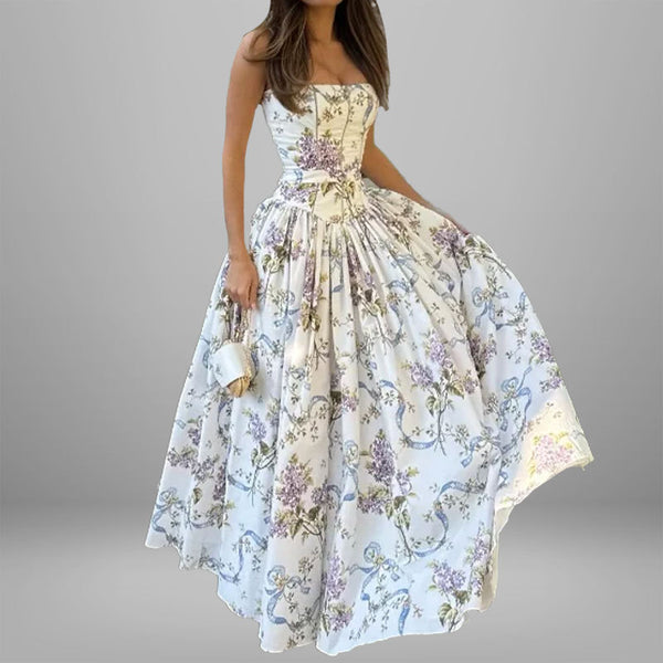 2026 spring new cross-border European and beautiful clothing temperament elegant fashion printed large swing dress slip dress