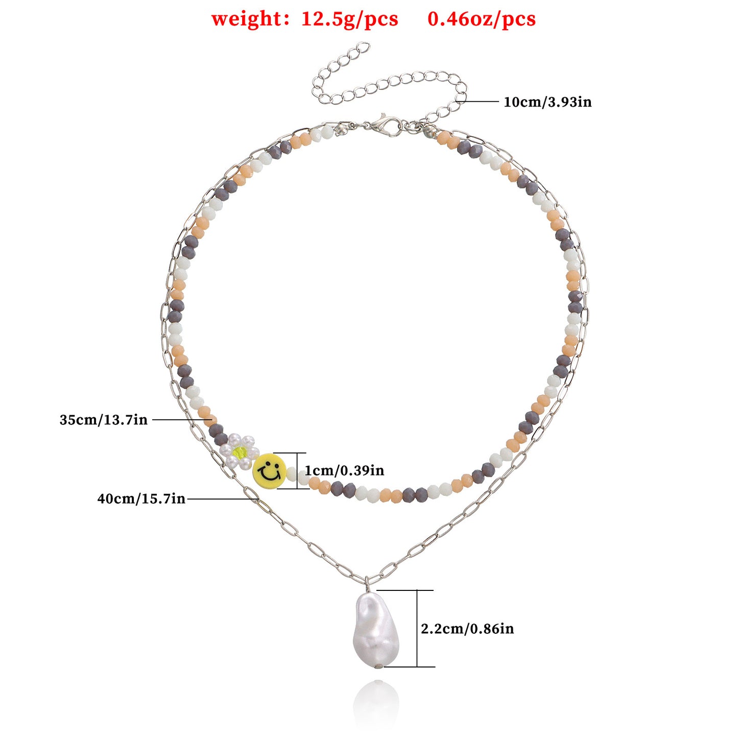 European and American cross-border jewelry, fashion double-layer crystal paper clip, smiley face, special-shaped pearl pendant necklace, female fairy style