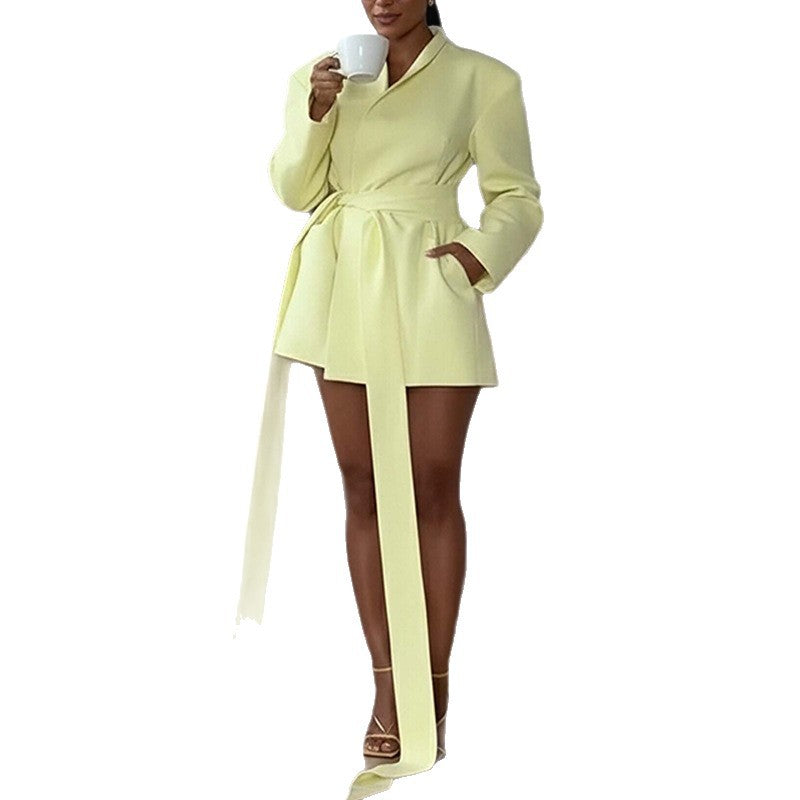 2026 spring new cross-border European and beautiful fashion versatile lapel long sleeve lace-up loose blazer