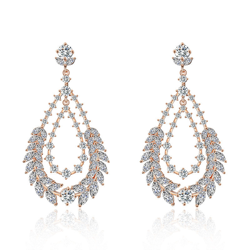 RAKOL European and American fashion classic exaggerated large earrings for women, exquisite versatile slightly inlaid zircon bridal earrings