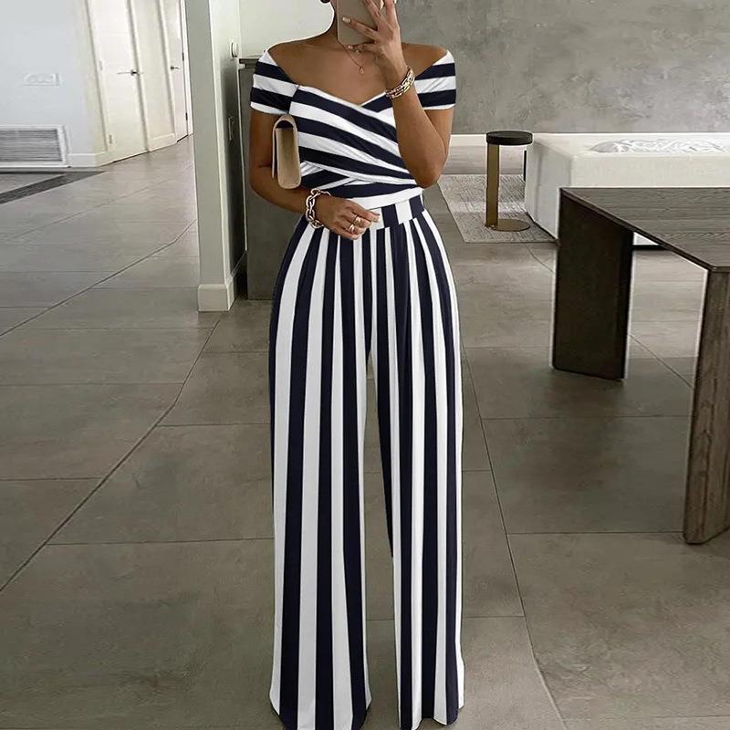 2026 Spring New European and American Cross-border Women's Clothing Elegant One-Shoulder Fashion Printed Temperament High-Waisted Jumpsuit