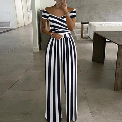 2026 Spring New European and American Cross-border Women's Clothing Elegant One-Shoulder Fashion Printed Temperament High-Waisted Jumpsuit