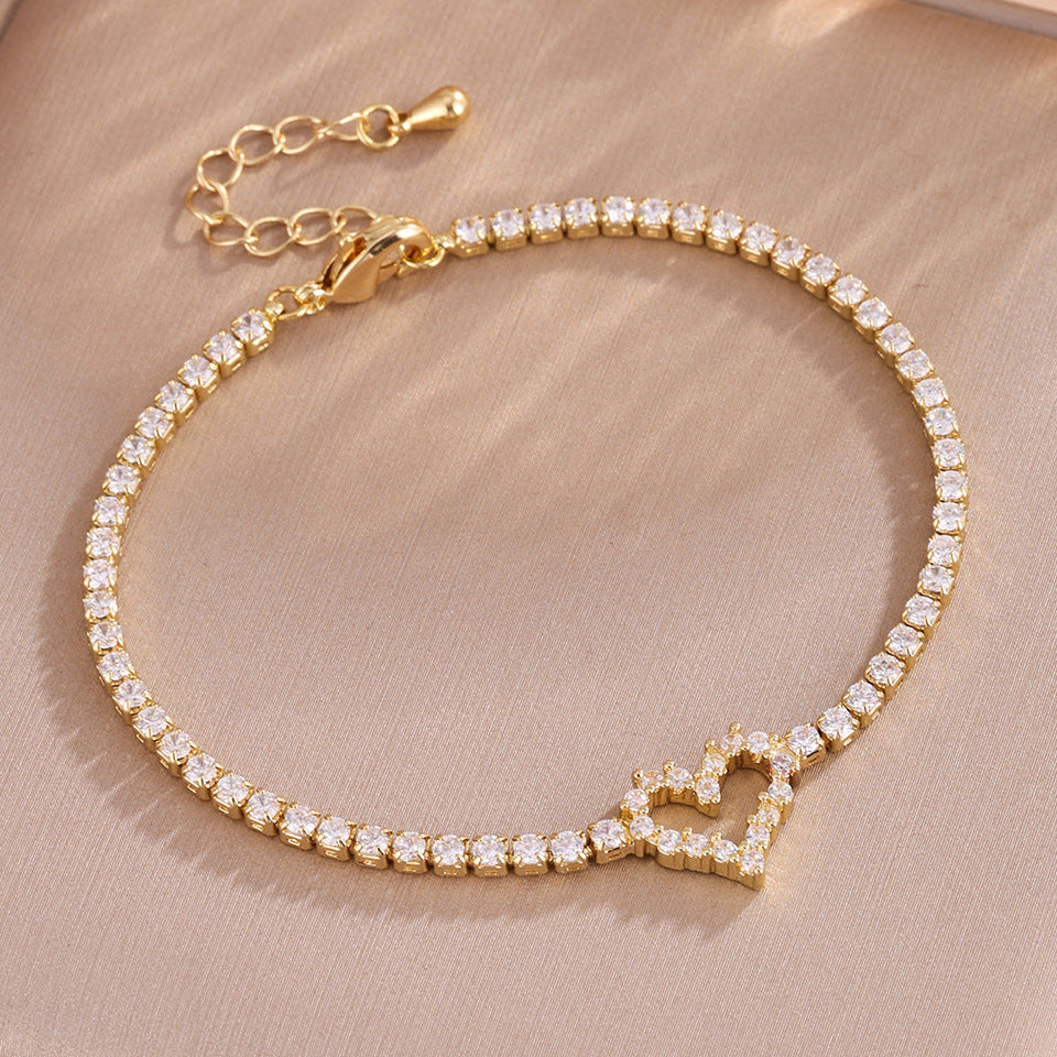 Cross-border European and American full diamond light luxury bracelet, niche design, light luxury style diamond-set zircon tennis ball bracelet for women, never fades