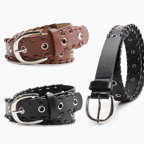 Cross-border European and American style men's and women's personality belts, niche rope punching cut-out versatile jeans decorated women's belts